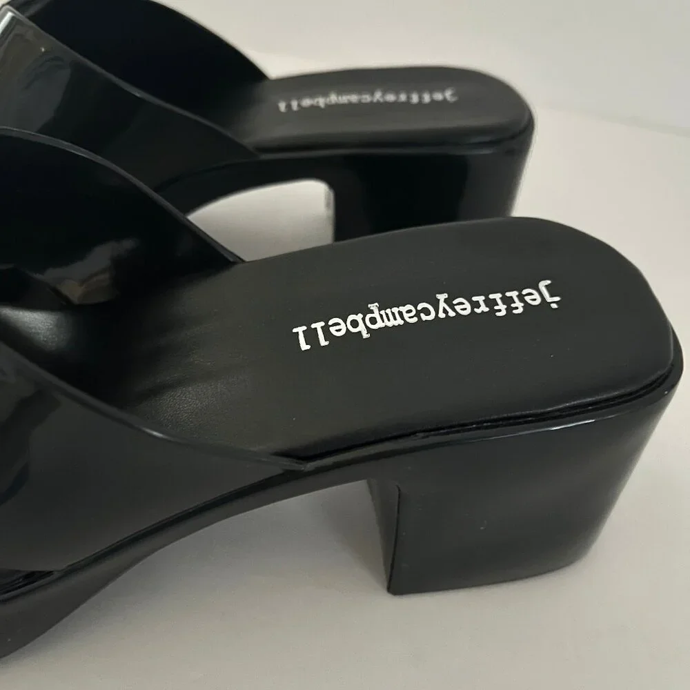 NEW! Jeffery Campbell Black Bubblegum Platform Sandals Heel Mule Patent Slides 6 - Picture 10 of 16